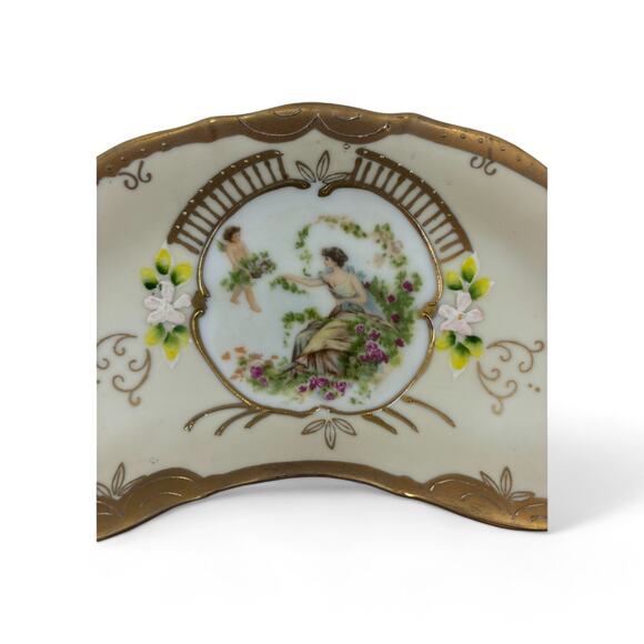 Vintage Woman and Cherub Lenwile Ardalt Japan Bone Dish Porcelain Trinket Dish - Picture 1 of 9